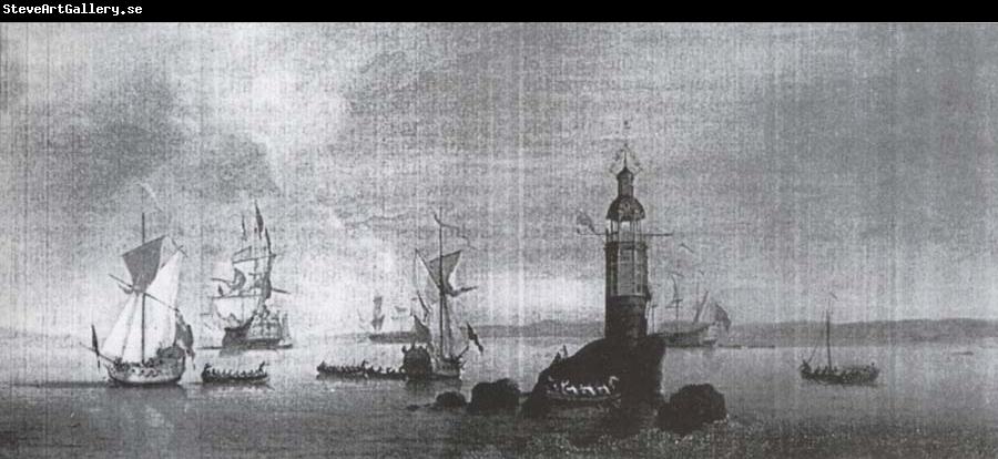 Monamy, Peter This is Manamy-s Picture of the opening of the first Eddystone Lighthouse in 1698